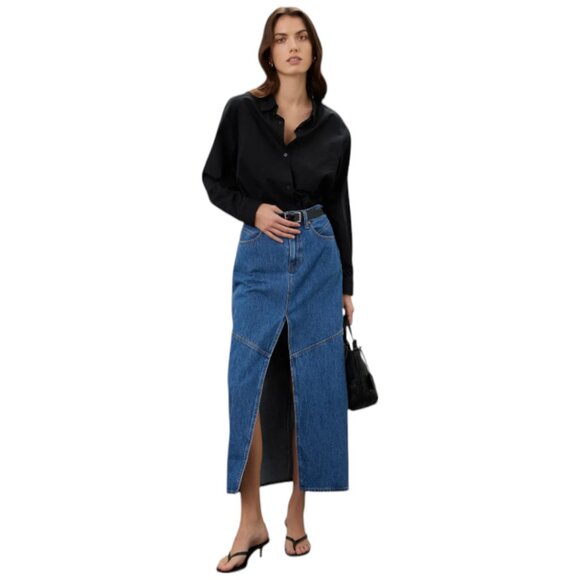 Madewell Denim Maxi Skirt Size 31 Medium Blue Wash 23" Slit Down Front Pockets - Picture 2 of 11